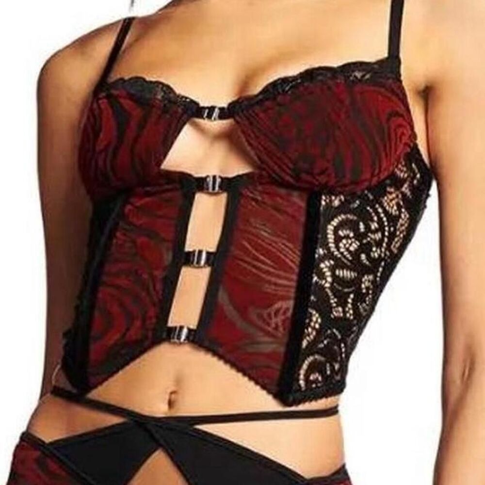 IAMGIA Elena Top Burnout Red & Black gothic rave corset bustier top Sz XS